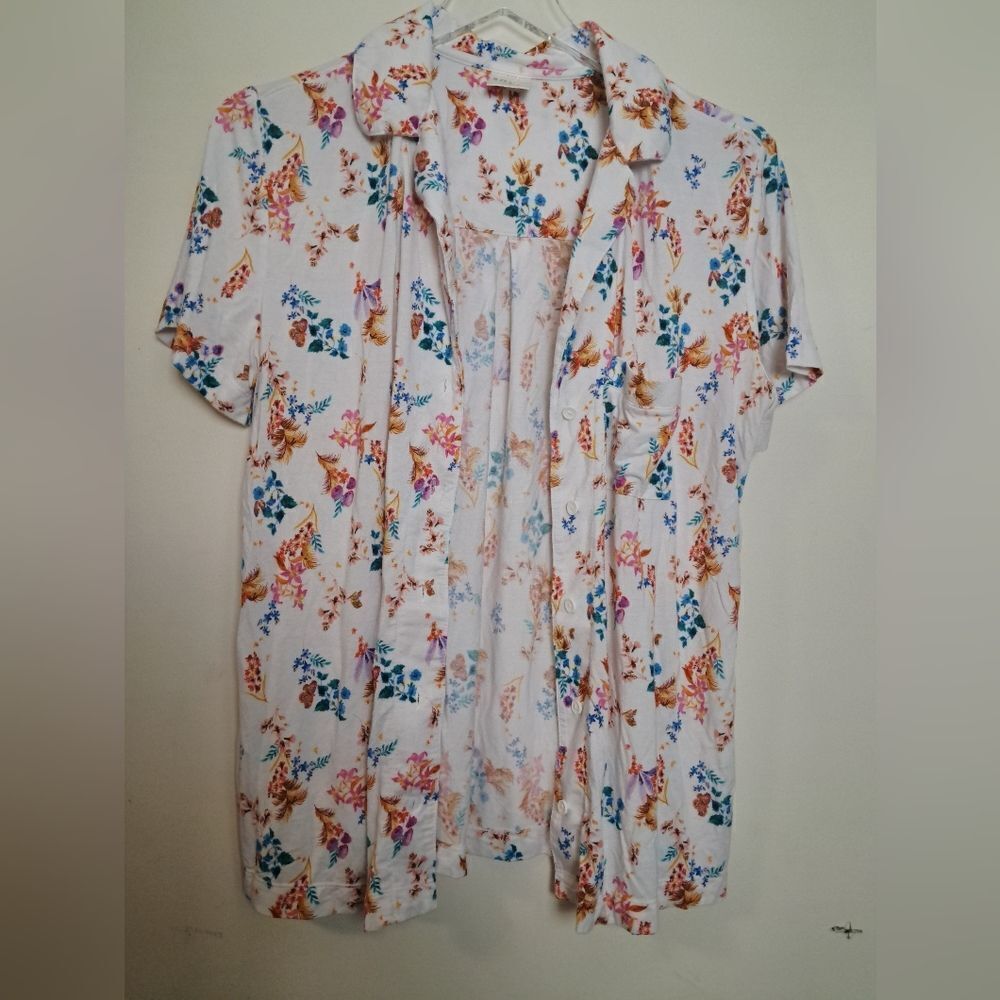 Soma Short Sleeve Cool Nighta Grosgrain Floral Pajama Lounge  Shorts Set Medium